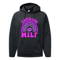 Funny Breast Cancer Aspiring Milf Retro Rainbow Performance Fleece Hoodie