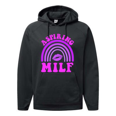 Funny Breast Cancer Aspiring Milf Retro Rainbow Performance Fleece Hoodie