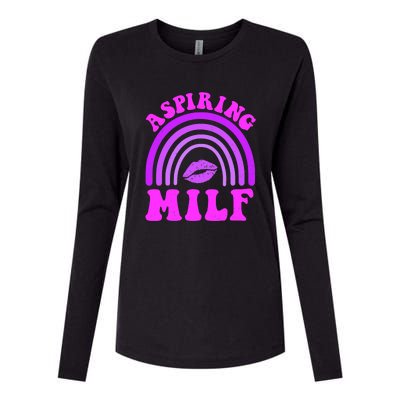 Funny Breast Cancer Aspiring Milf Retro Rainbow Womens Cotton Relaxed Long Sleeve T-Shirt