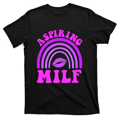 Funny Breast Cancer Aspiring Milf Retro Rainbow T-Shirt