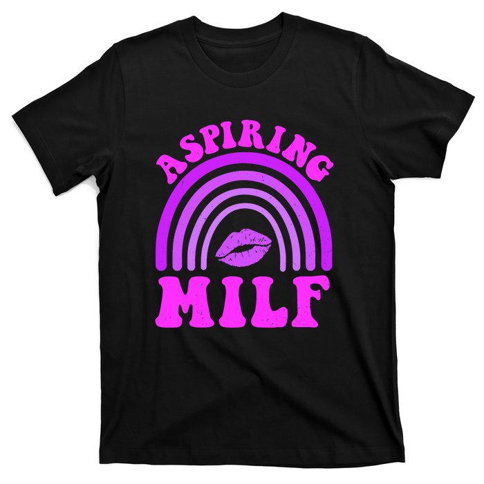 Funny Breast Cancer Aspiring Milf Retro Rainbow T-Shirt