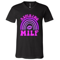 Funny Breast Cancer Aspiring Milf Retro Rainbow V-Neck T-Shirt