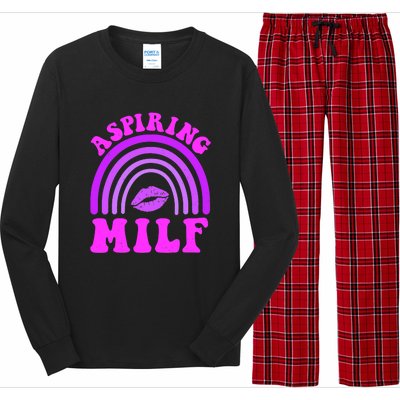 Funny Breast Cancer Aspiring Milf Retro Rainbow Long Sleeve Pajama Set