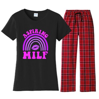 Funny Breast Cancer Aspiring Milf Retro Rainbow Women's Flannel Pajama Set