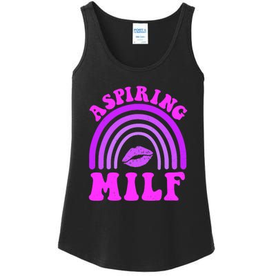 Funny Breast Cancer Aspiring Milf Retro Rainbow Ladies Essential Tank