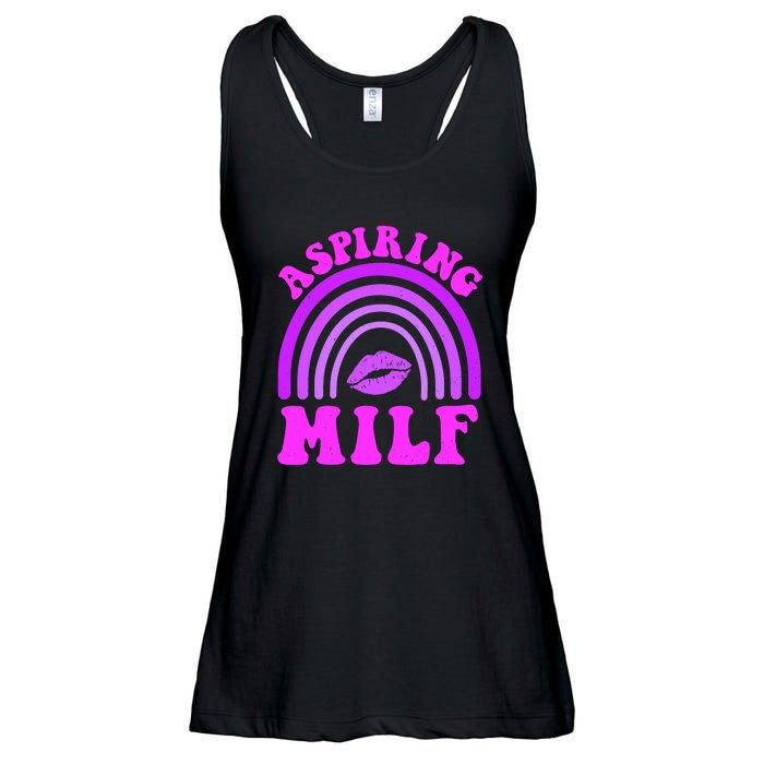 Funny Breast Cancer Aspiring Milf Retro Rainbow Ladies Essential Flowy Tank