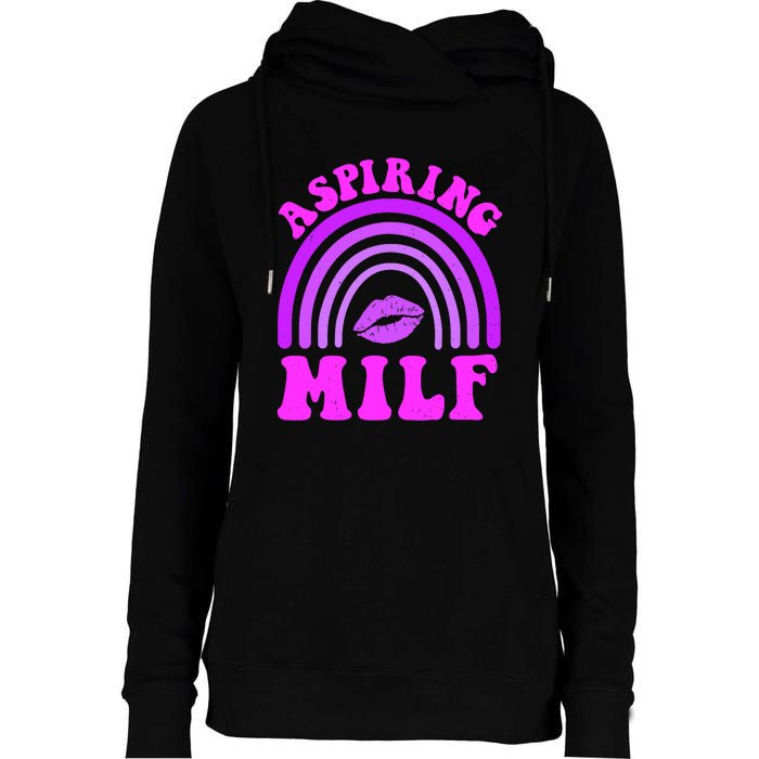 Funny Breast Cancer Aspiring Milf Retro Rainbow Womens Funnel Neck Pullover Hood