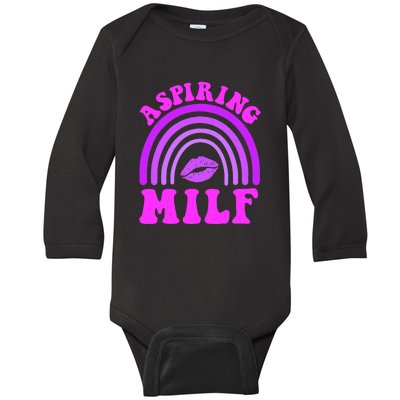 Funny Breast Cancer Aspiring Milf Retro Rainbow Baby Long Sleeve Bodysuit