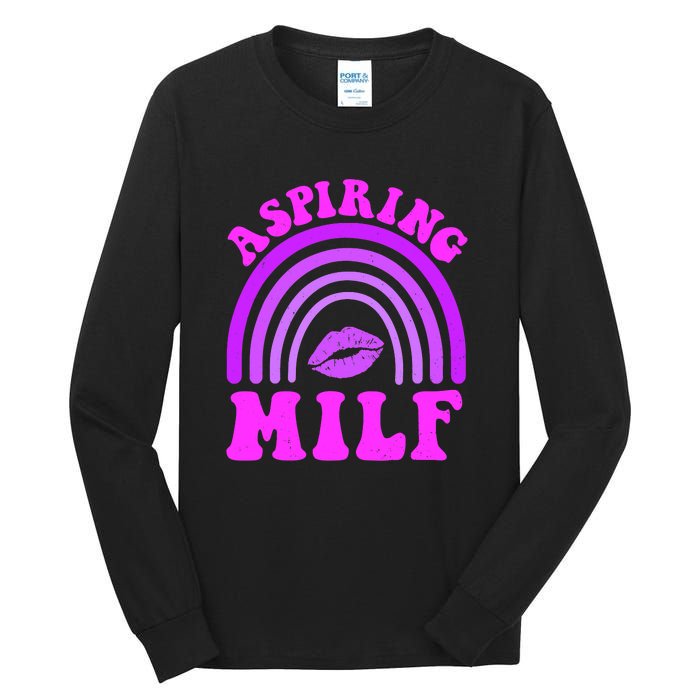 Funny Breast Cancer Aspiring Milf Retro Rainbow Tall Long Sleeve T-Shirt