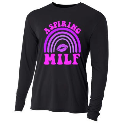 Funny Breast Cancer Aspiring Milf Retro Rainbow Cooling Performance Long Sleeve Crew