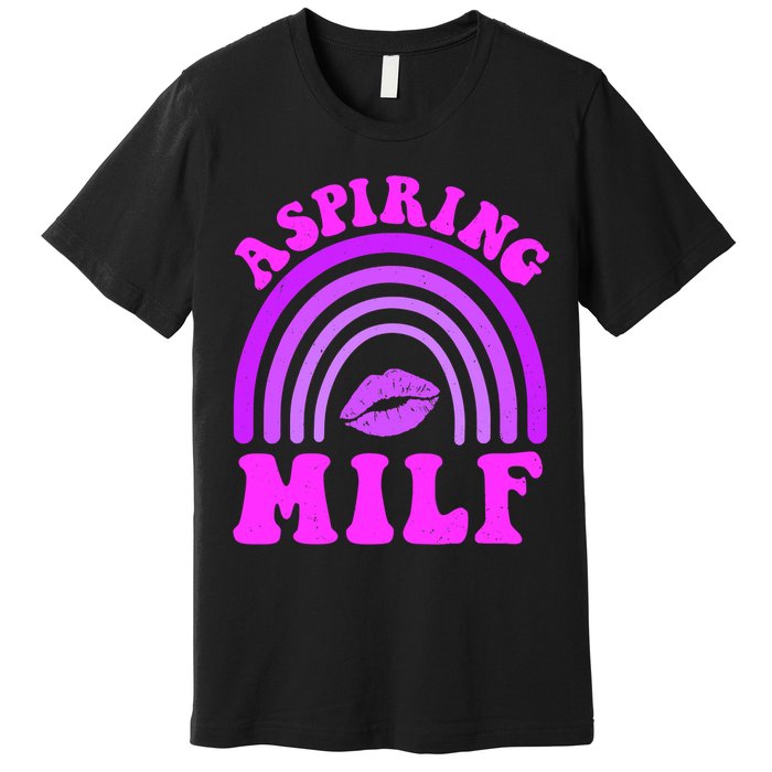 Funny Breast Cancer Aspiring Milf Retro Rainbow Premium T-Shirt