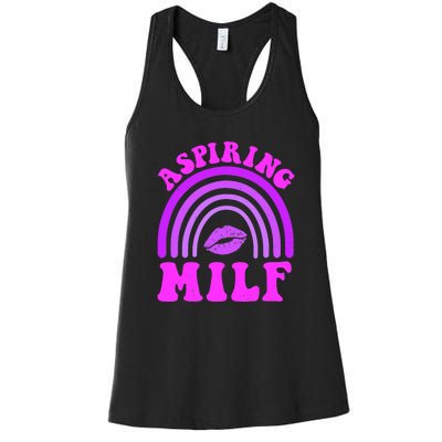 Funny Breast Cancer Aspiring Milf Retro Rainbow Women's Racerback Tank