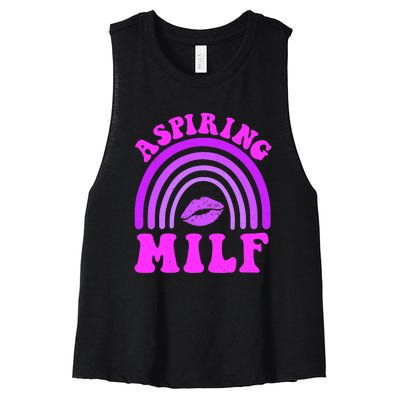 Funny Breast Cancer Aspiring Milf Retro Rainbow Women's Racerback Cropped Tank