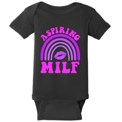 Funny Breast Cancer Aspiring Milf Retro Rainbow Baby Bodysuit