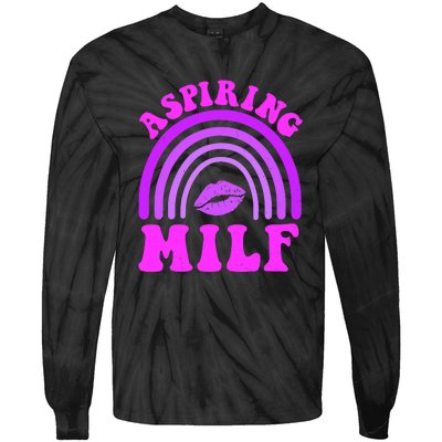 Funny Breast Cancer Aspiring Milf Retro Rainbow Tie-Dye Long Sleeve Shirt