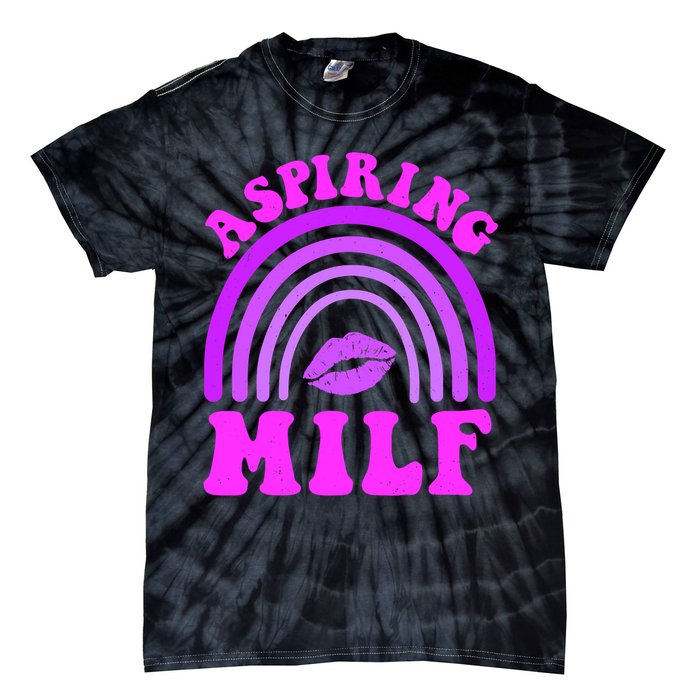 Funny Breast Cancer Aspiring Milf Retro Rainbow Tie-Dye T-Shirt