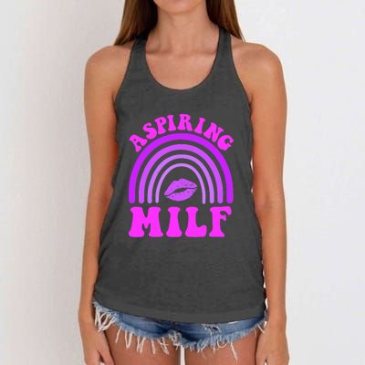 Funny Breast Cancer Aspiring Milf Retro Rainbow Women's Knotted Racerback Tank