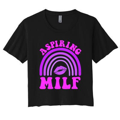 Funny Breast Cancer Aspiring Milf Retro Rainbow Women's Crop Top Tee