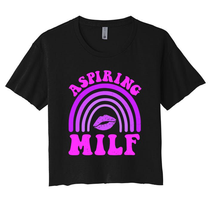 Funny Breast Cancer Aspiring Milf Retro Rainbow Women's Crop Top Tee