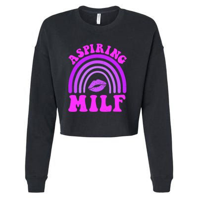 Funny Breast Cancer Aspiring Milf Retro Rainbow Cropped Pullover Crew