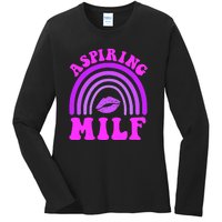 Funny Breast Cancer Aspiring Milf Retro Rainbow Ladies Long Sleeve Shirt