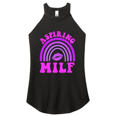 Funny Breast Cancer Aspiring Milf Retro Rainbow Women's Perfect Tri Rocker Tank