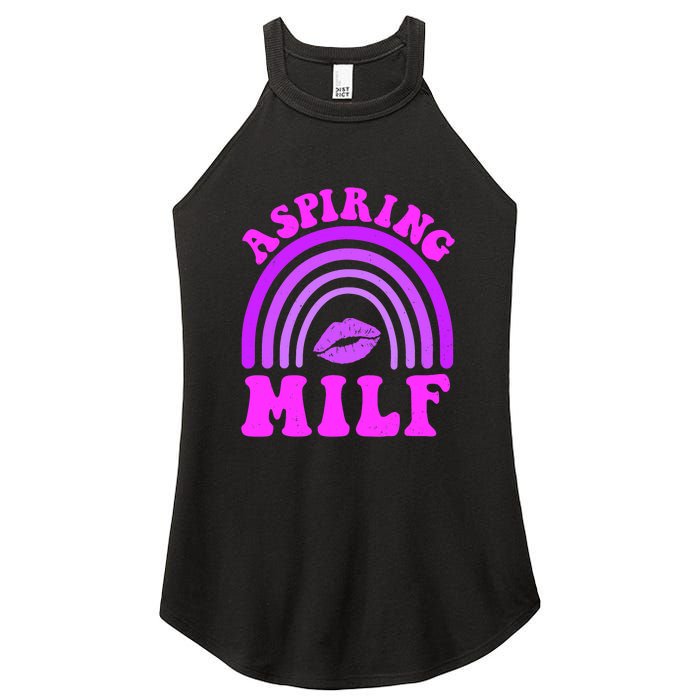 Funny Breast Cancer Aspiring Milf Retro Rainbow Women's Perfect Tri Rocker Tank