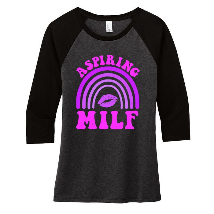 Funny Breast Cancer Aspiring Milf Retro Rainbow Women's Tri-Blend 3/4-Sleeve Raglan Shirt