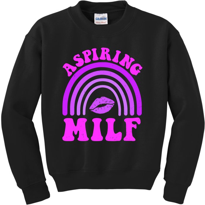 Funny Breast Cancer Aspiring Milf Retro Rainbow Kids Sweatshirt