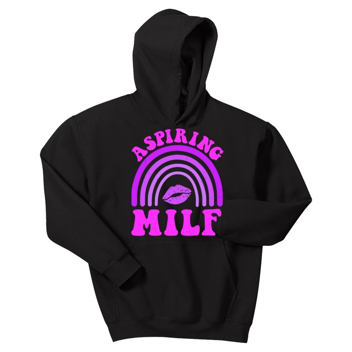 Funny Breast Cancer Aspiring Milf Retro Rainbow Kids Hoodie