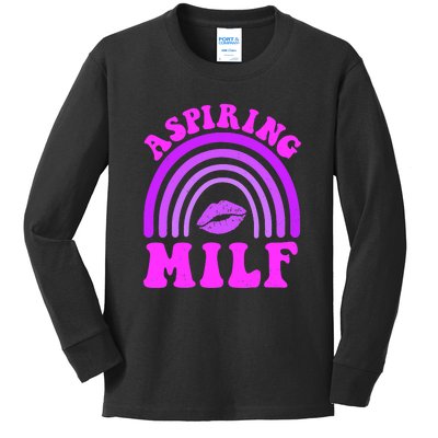 Funny Breast Cancer Aspiring Milf Retro Rainbow Kids Long Sleeve Shirt