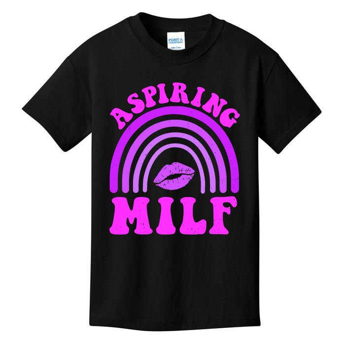 Funny Breast Cancer Aspiring Milf Retro Rainbow Kids T-Shirt