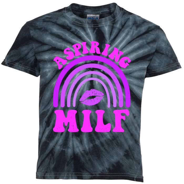 Funny Breast Cancer Aspiring Milf Retro Rainbow Kids Tie-Dye T-Shirt