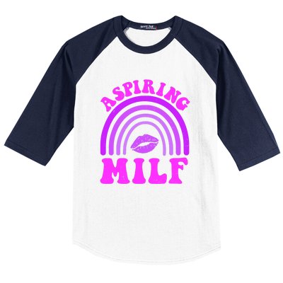 Funny Breast Cancer Aspiring Milf Retro Rainbow Baseball Sleeve Shirt