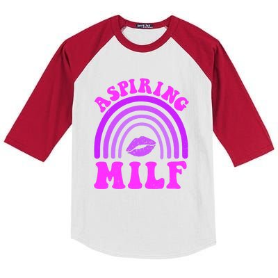 Funny Breast Cancer Aspiring Milf Retro Rainbow Kids Colorblock Raglan Jersey