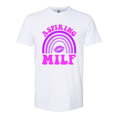 Funny Breast Cancer Aspiring Milf Retro Rainbow Softstyle CVC T-Shirt