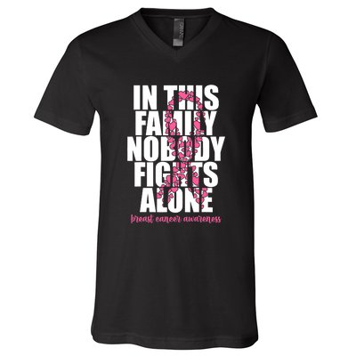 Funny Breast Cancer For Family Pink Breast Cancer Awareness V-Neck T-Shirt