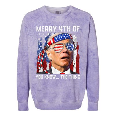 Funny Biden Confused Merry Happy 4th of You Know...The Thing Colorblast Crewneck Sweatshirt