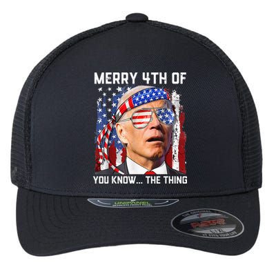 Funny Biden Confused Merry Happy 4th of You Know...The Thing Flexfit Unipanel Trucker Cap
