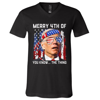 Funny Biden Confused Merry Happy 4th of You Know...The Thing V-Neck T-Shirt