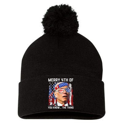 Funny Biden Confused Merry Happy 4th of You Know...The Thing Pom Pom 12in Knit Beanie