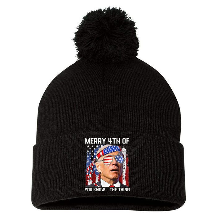 Funny Biden Confused Merry Happy 4th of You Know...The Thing Pom Pom 12in Knit Beanie