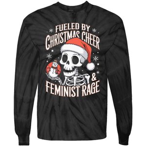 Fueled By Christmas Cheer And Feminist Rage Snowman Tie-Dye Long Sleeve Shirt