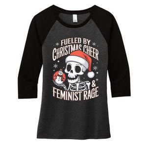 Fueled By Christmas Cheer And Feminist Rage Snowman Women's Tri-Blend 3/4-Sleeve Raglan Shirt