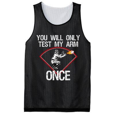 Funny Baseball Catcher You Will Only Test My Arm Once Gift Mesh Reversible Basketball Jersey Tank