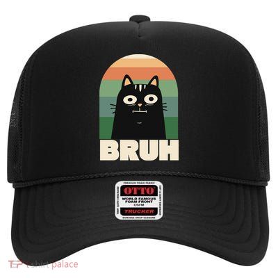 Funny Black Cat Meme High Crown Mesh Back Trucker Hat