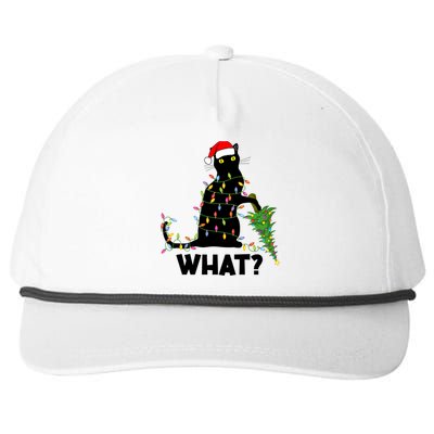 Funny Black Cat Pushing Christmas Tree Over Cat Christmas Gift Snapback Five-Panel Rope Hat