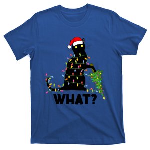 Funny Black Cat Pushing Christmas Tree Over Cat Christmas Gift T-Shirt