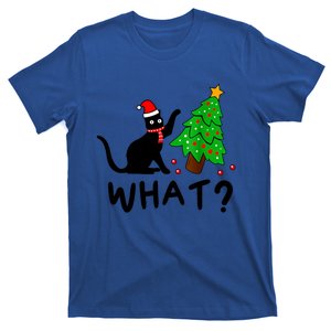 Funny Black Cat Pushing Christmas Tree Over Cat What Gift T-Shirt