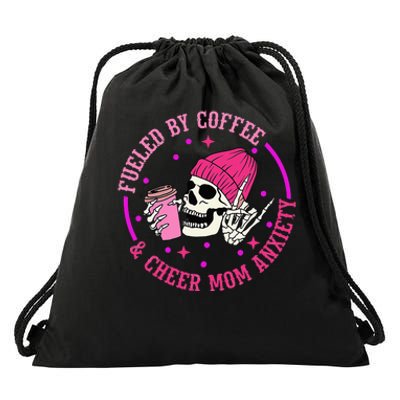 Fueled By Coffee & Cheer Mom Anxiety Drawstring Bag